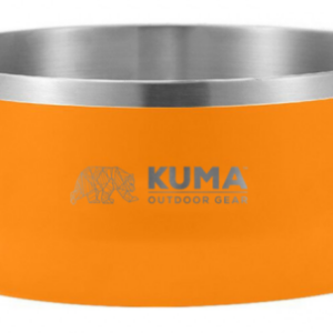 Stainless steel dog bowl with orange exterior