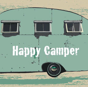 Entrance door mat green camper with the words, "Happy Camper"