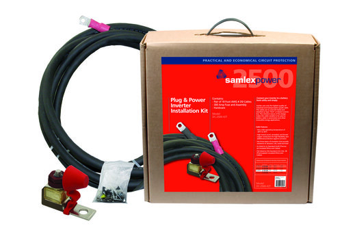 Samlex inverter installation kit with cables, fuse, and hardware.