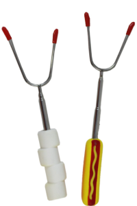 Marshmallow and Hotdog Themed Telescoping BBQ Forks - Retracted