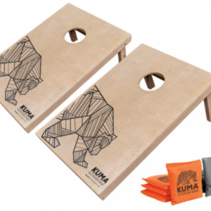 KUMA Bear Toss Game with two pine target boards and eight bean bags