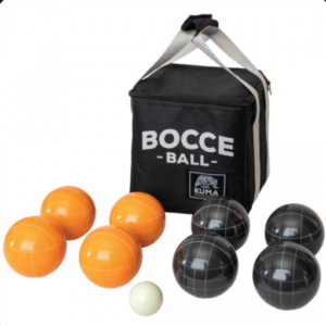 KUMA Bocce Ball Set - black and orange balls with carrying case