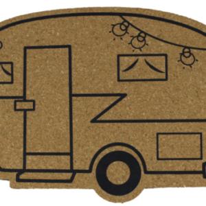 A cork board in the shape of a travel trailer