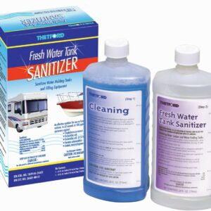 Fresh water tank sanitizer and cleaning kit